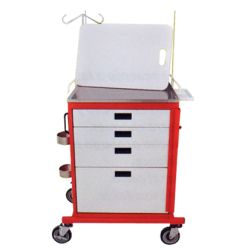 CARRO PARA EMERGENCIAS DE 4 CAJONES NUEVO (CAJONES ESMALTADOS EN BLANCO Y CUERPO ROJO) – CREM4N